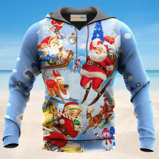 Skiing Santa Christmas Fun Hoodie For Holiday Vacations Winter Events And Everyday Comfort