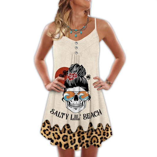 Salty Beach Skull Vibes – Women's Summer Sleeveless V-Neck Camisole Dress