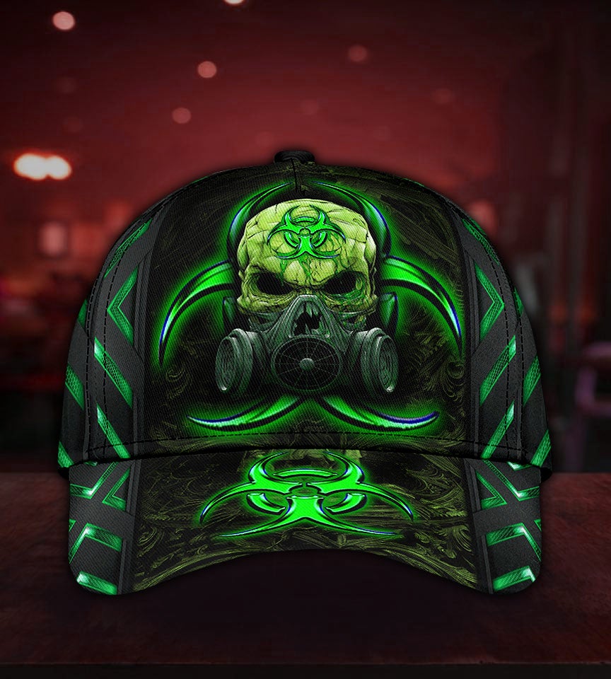 Skull Biohazard Mask Green Classic Cap For Outdoor Events Beach Travel And Relaxed Daily Style
