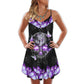 Skull Purple Butterfly V-Neck Sleeveless Cami Dress For Weekend Parties And Distinctive Outfits