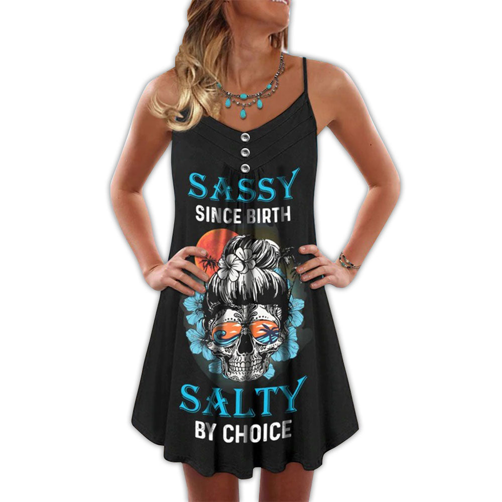 Skull Sassy Skull Salty By Choice V-Neck Sleeveless Cami Dress For Halloween Gatherings And Casual Styling