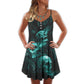 Skull Smoke Green V-Neck Sleeveless Cami Dress For Weekend Parties And Distinctive Outfits