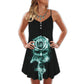 Skull Smoke Rose Skull V-Neck Sleeveless Cami Dress For Weekend Parties And Distinctive Outfits