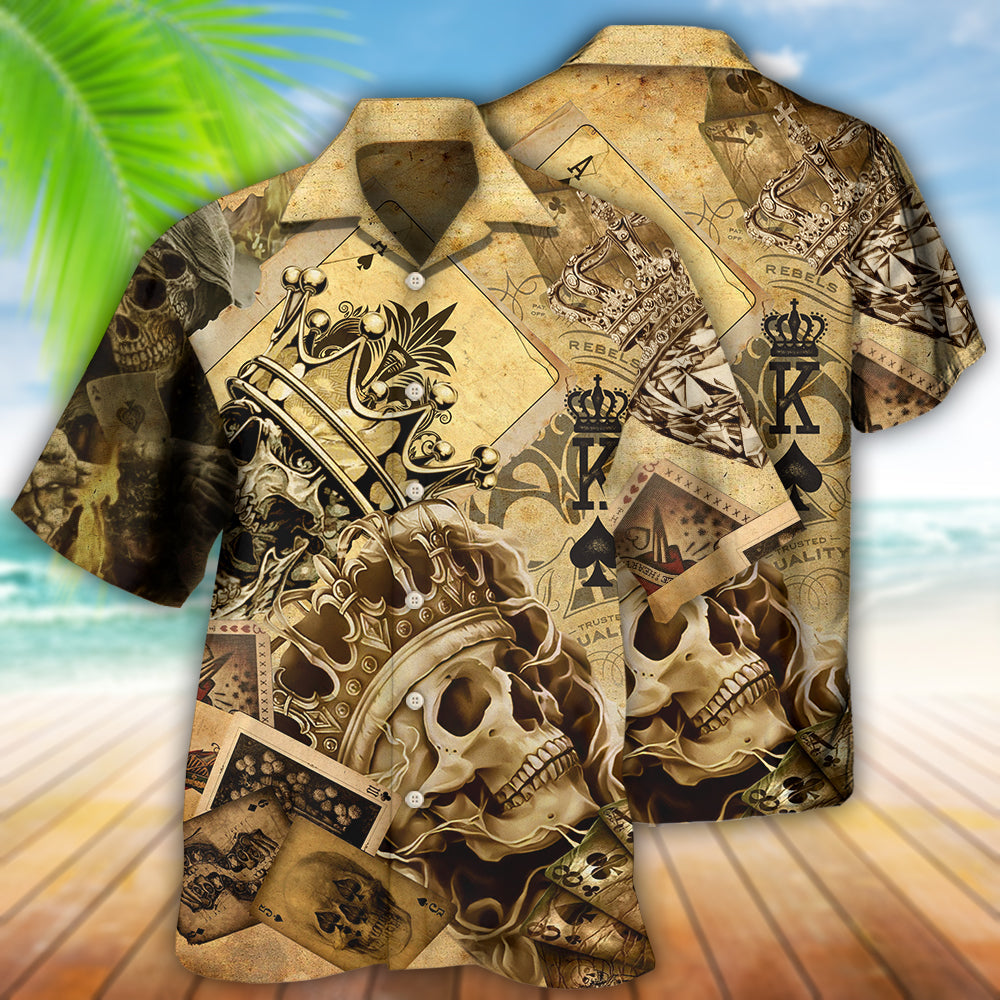 Skull And Casino Cards Hawaiian Shirt With All Over Print For Resort Travel Summer Outings And Casual Gatherings
