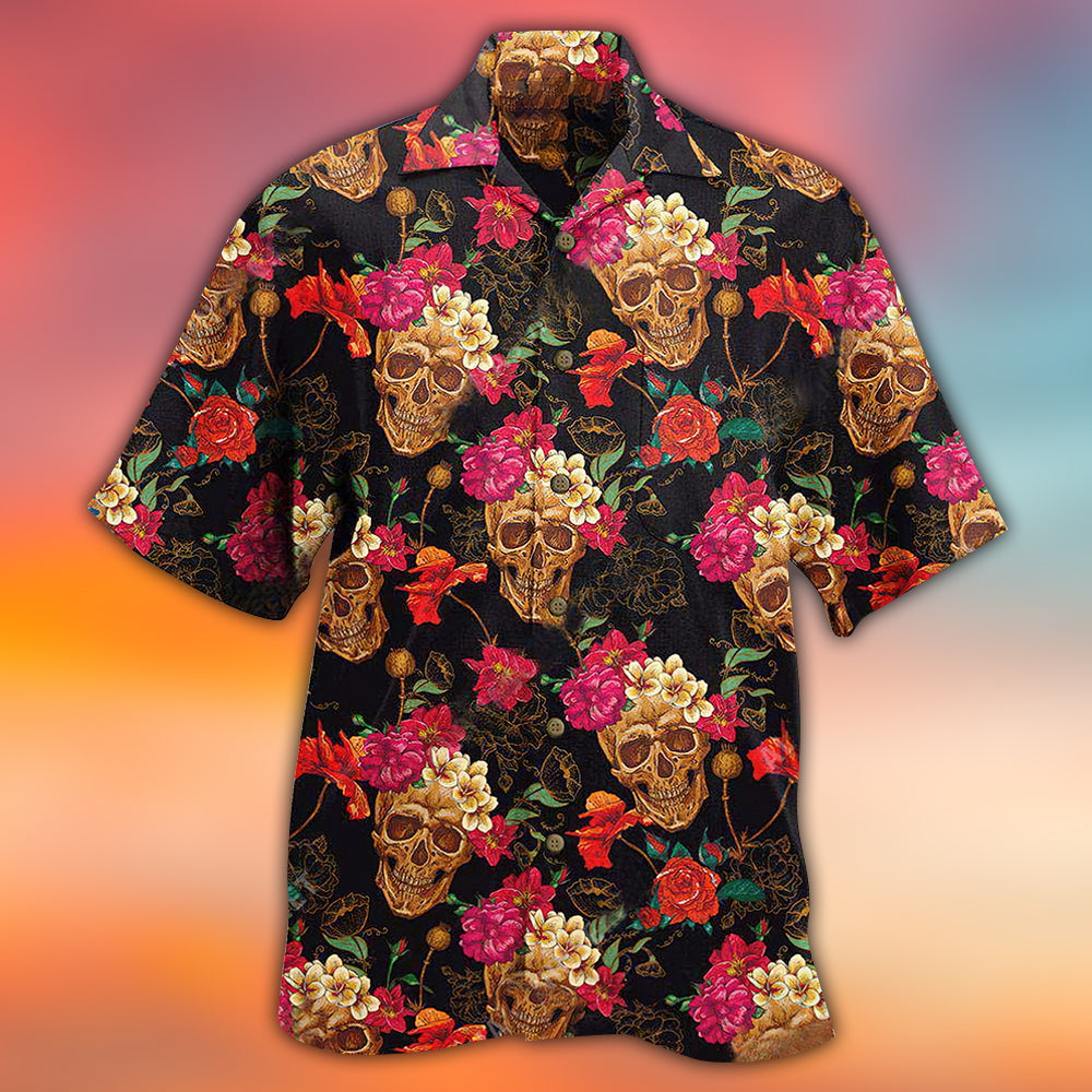 Floral Skull Hawaiian Shirt With Detailed Graphic For Coastal Adventures Summer Events And Everyday Comfort