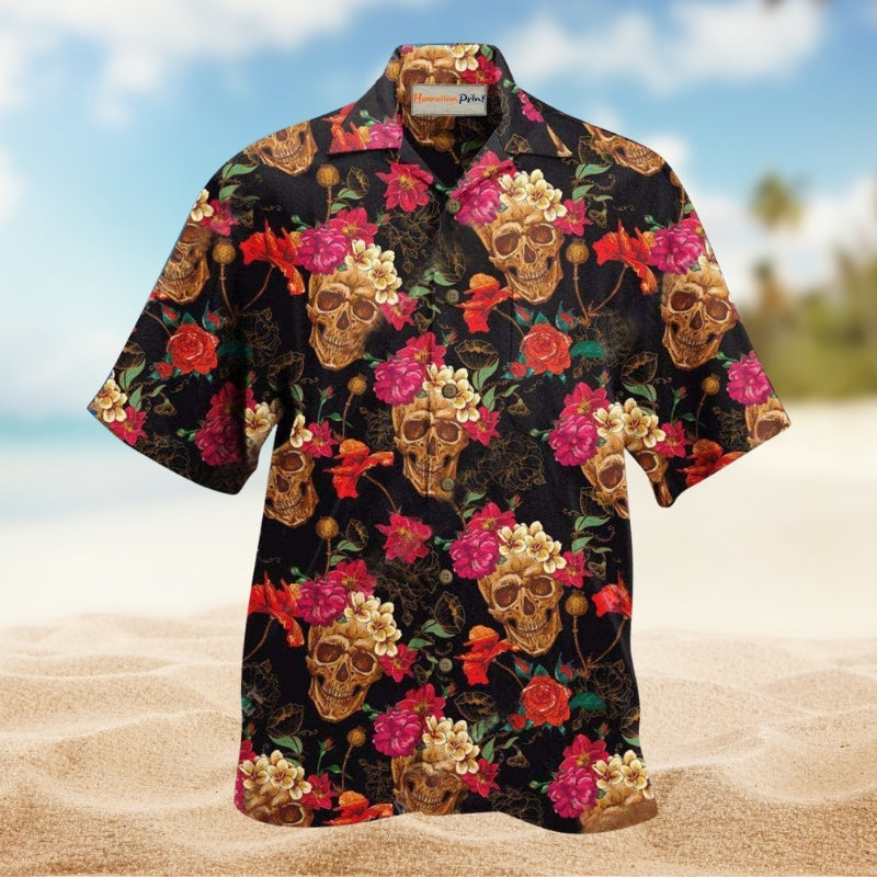 Skull Amazing Flowers Sugar Hawaiian Shirt For Island Parties Bold Artwork And Everyday Summer Style