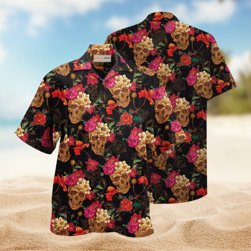 Skull Amazing Flowers Sugar Hawaiian Shirt For Island Parties Bold Artwork And Everyday Summer Style