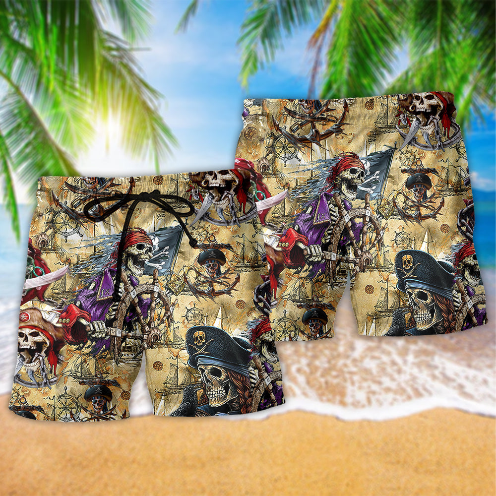 Skull Pirate Warm Beach Shorts Design Detail For Resort And Beach Day Style