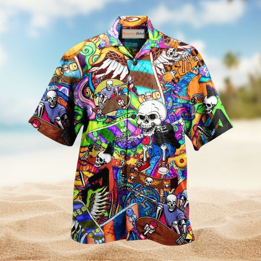 Skull Amazing Skateboarding Hawaiian Shirt For Island Parties Bold Artwork And Everyday Summer Style