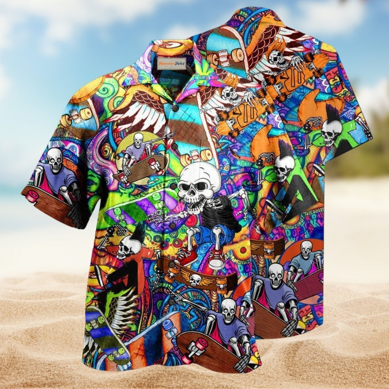 Skull Amazing Skateboarding Hawaiian Shirt For Island Parties Bold Artwork And Everyday Summer Style