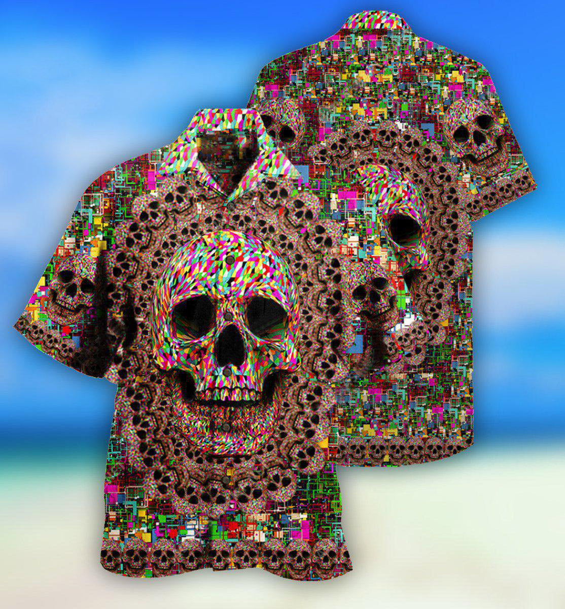 Cute Skull Hawaiian Shirt With All Over Print For Tropical Holiday Resort Parties And Everyday Style