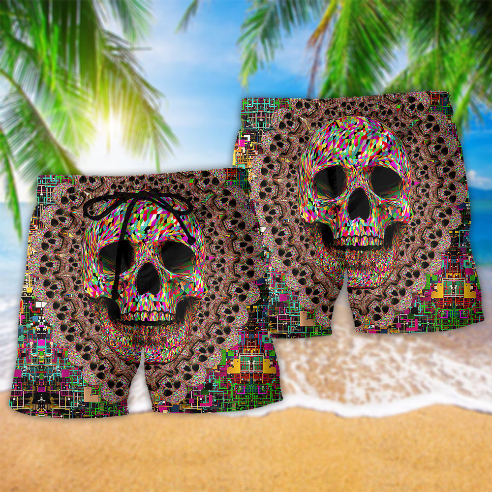 Skull Amazing Smiling Colorful Hawaiian Print Beach Shorts For Striking Resort Looks