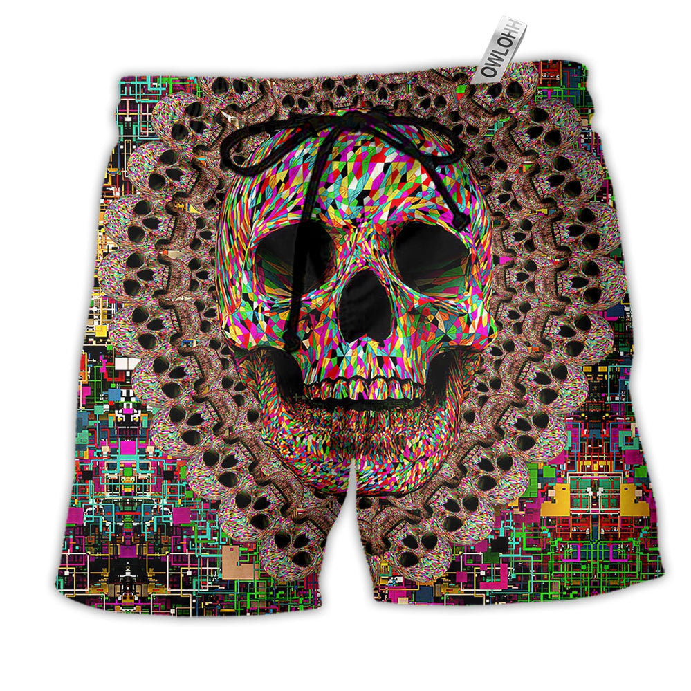 Skull Amazing Smiling Colorful Hawaiian Print Beach Shorts For Weekend Adventures And Comfort