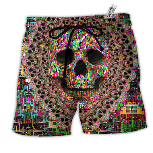 Skull Amazing Smiling Colorful Hawaiian Print Beach Shorts For Weekend Adventures And Comfort