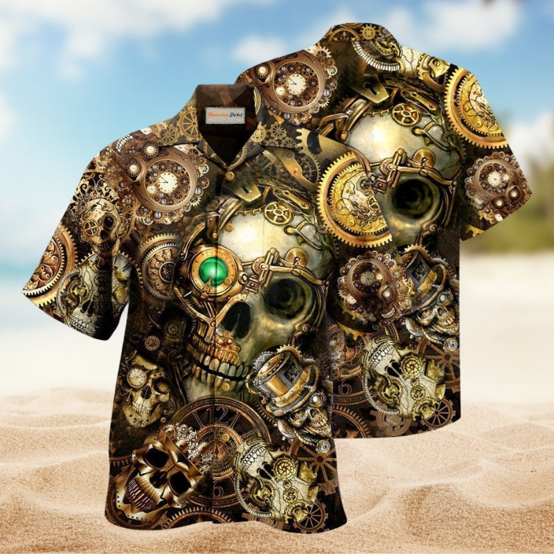Skull Amazing Steampunk Hawaiian Shirt For Resort Travel Summer Events And Thoughtful Casual Gifting