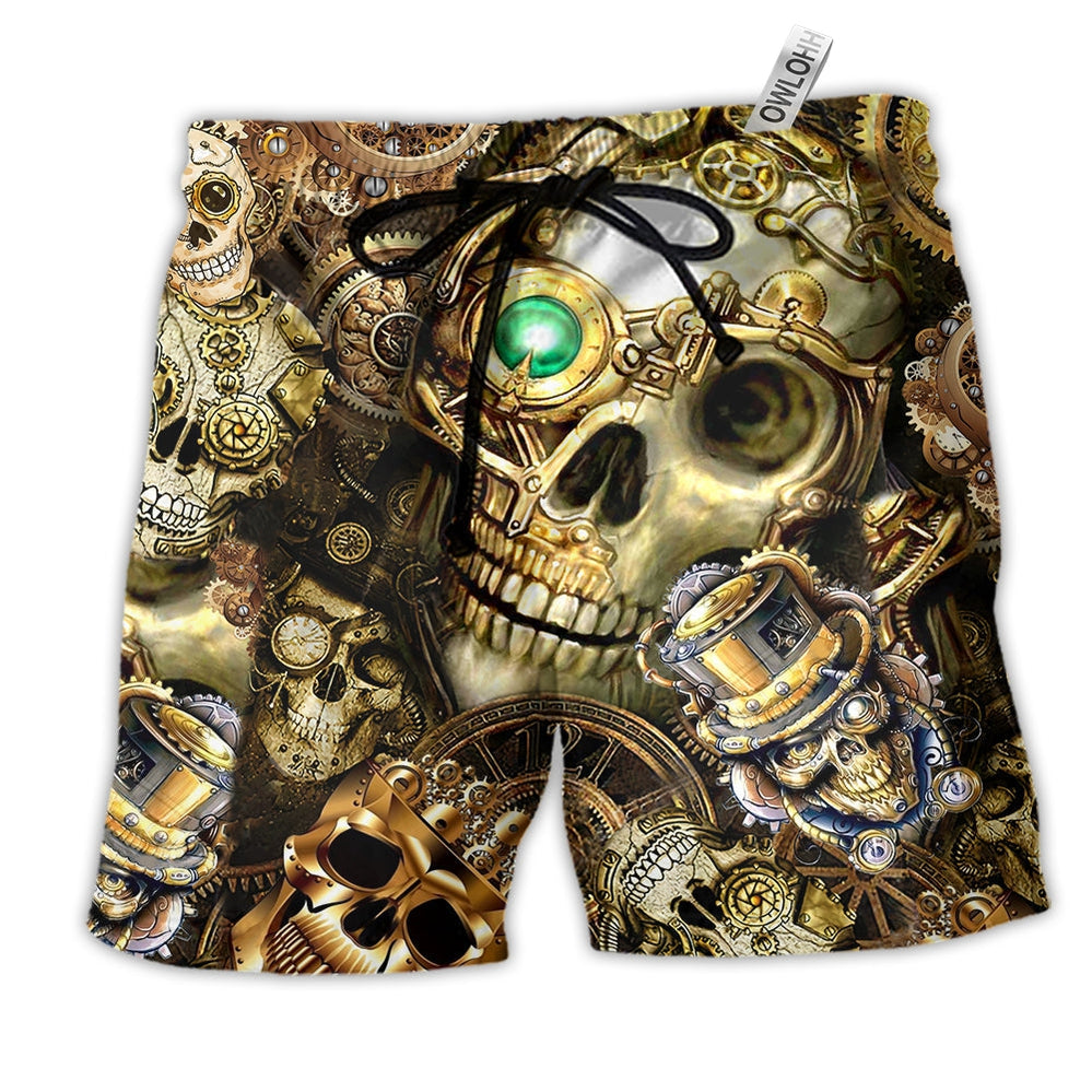 Skull Amazing Steampunk Vintage Hawaiian Print Beach Shorts For Weekend Adventures And Comfort
