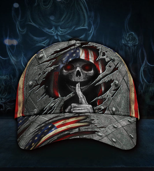 Skull American Flag Patriotic Classic Cap For Relaxed Daily Style Vacations And Festival Wear