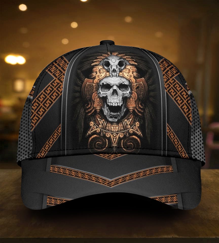 Skull Ancient Greek Pattern Classic Cap For Daily Styling Weekend Travel And Outdoor Activities