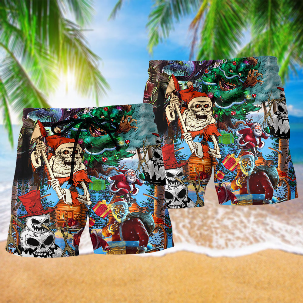 Christmas Skull Beach Shorts Pattern Detail For Sunny Day Adventures And Relaxed Casual Wear