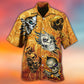 Skull Fire Hawaiian Shirt Pattern Detail For Summer Holidays And Outdoor Fun