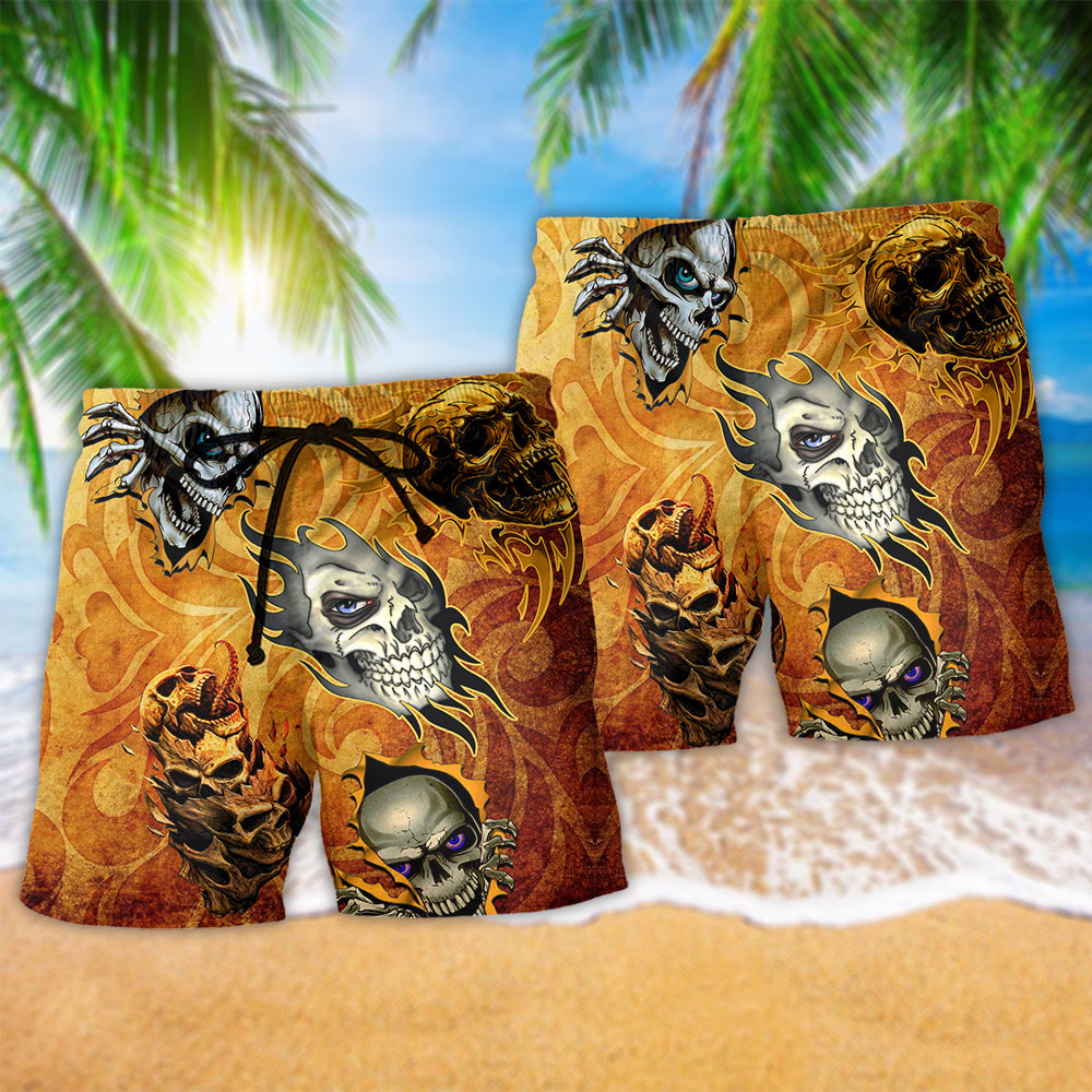 Skull Fire Yellow Flame Beach Shorts For Beach Days And Relaxed Holiday Style