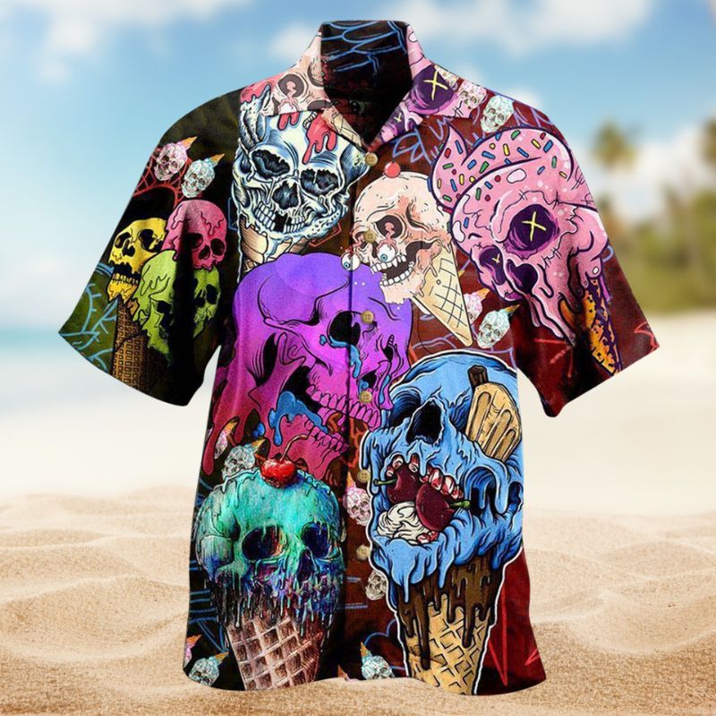 Skull Ice Cream Hawaiian Shirt For Fantasy Fans, Resort Trips, And Imaginative Summer Style