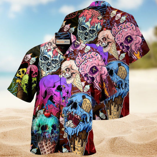 Skull Ice Cream Hawaiian Shirt For Fantasy Fans, Resort Trips, And Imaginative Summer Style