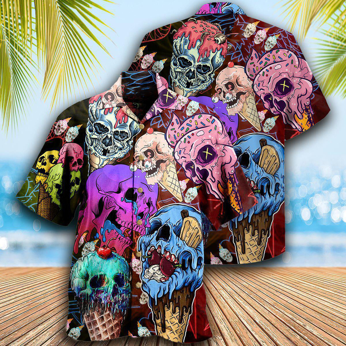 Skull And Ice Cream Hawaiian Shirt With All Over Print For Tropical Holiday Resort Parties And Everyday Style
