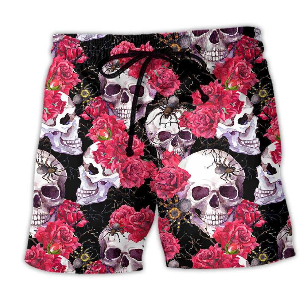 Rose Floral Skull Beach Shorts For Oceanfront Escapes And Comfortable Daily Use
