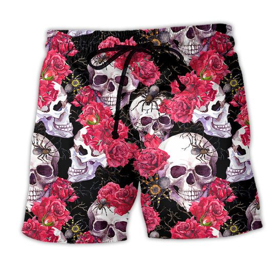 Rose Floral Skull Beach Shorts For Oceanfront Escapes And Comfortable Daily Use