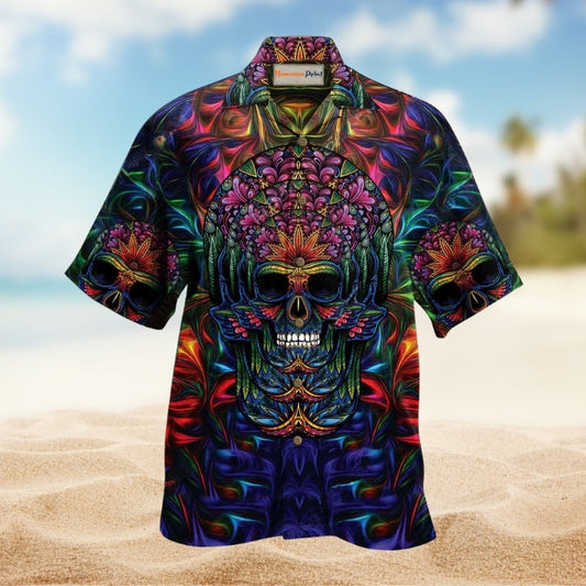 Bold Skull Hawaiian Shirt For Coastal Adventures Outdoor Gatherings And Casual Warm Weather Wear
