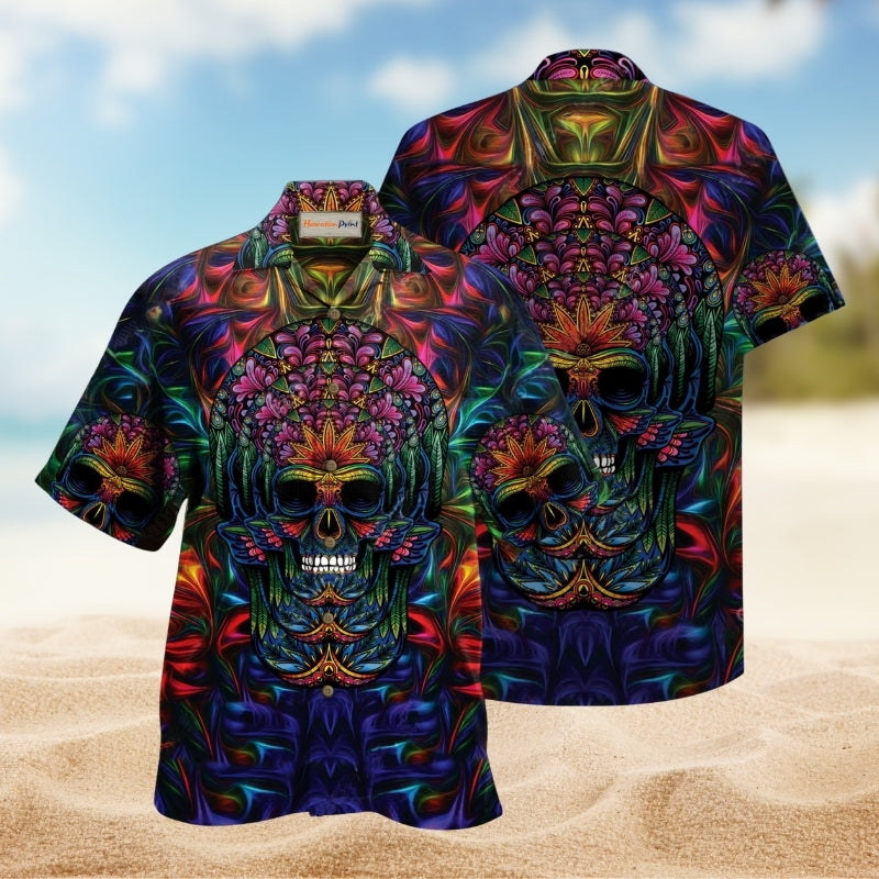 Bold Skull Hawaiian Shirt For Coastal Adventures Outdoor Gatherings And Casual Warm Weather Wear