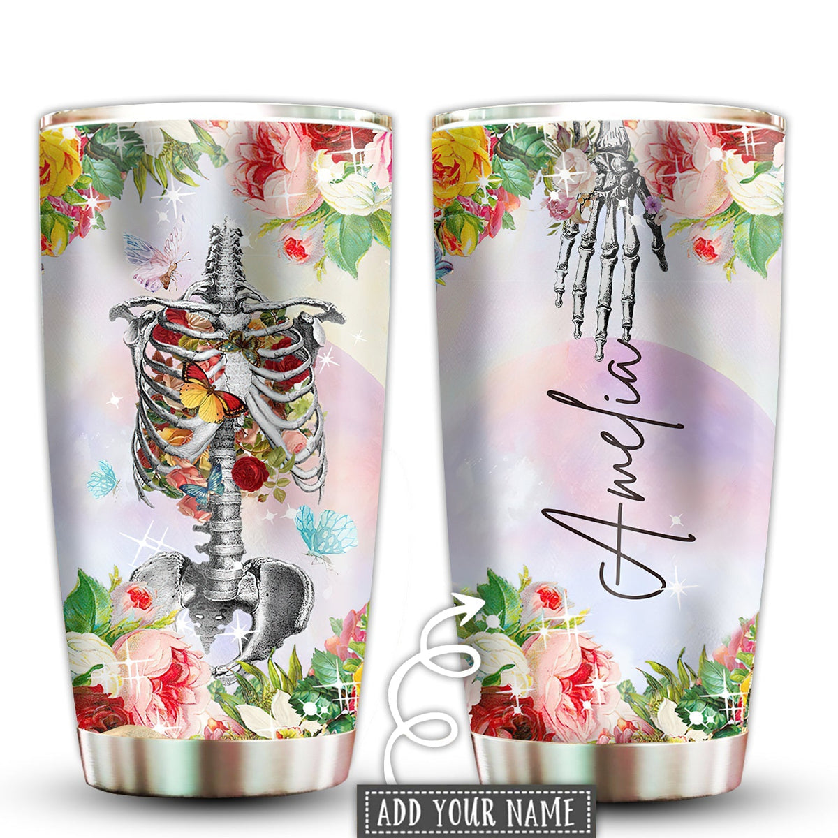 Skull Beautiful And Floral Personalized 20 Oz Tumbler For Coffee Travel And Daily Drinks