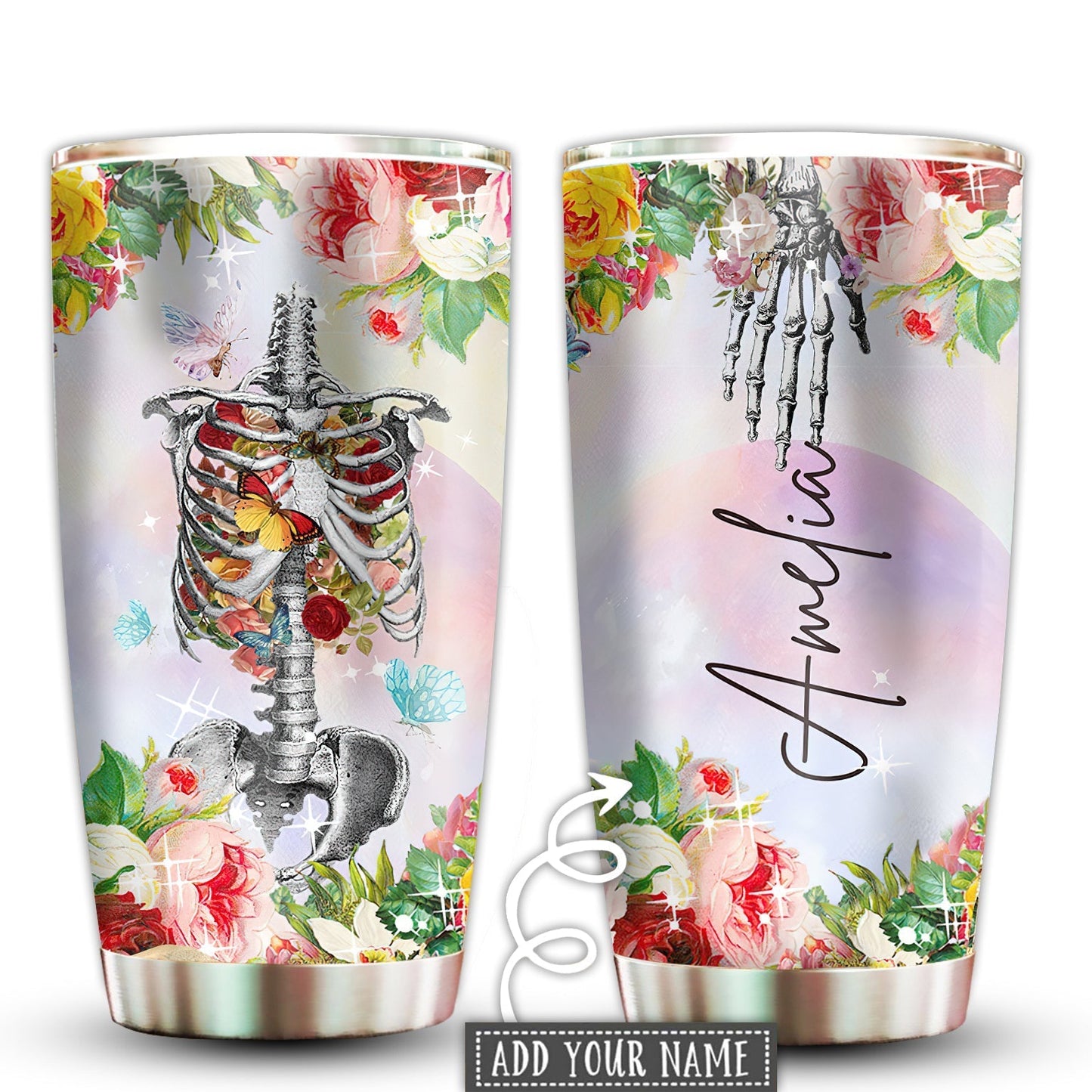 Skull Beautiful And Floral Personalized 20 Oz Tumbler For Coffee Travel And Daily Drinks