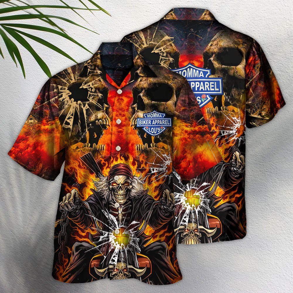 Skull Biker Hawaiian Shirt Pattern Detail For Vacation Travel And Daily Wear