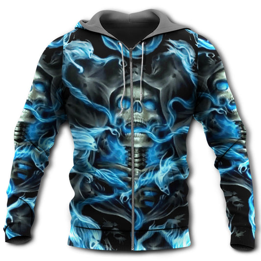 Black Blue Skull Hoodie For Dark Themed Outfits Outdoor Trips And Casual Comfort