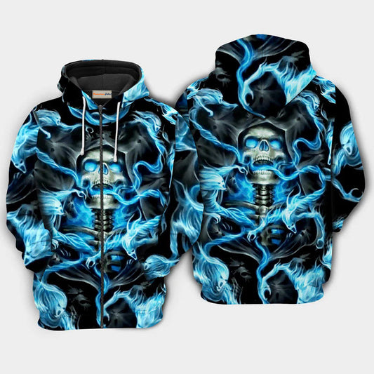 Black Blue Skull Smog Hoodie For Alternative Events Seasonal Outings And Gift Ideas