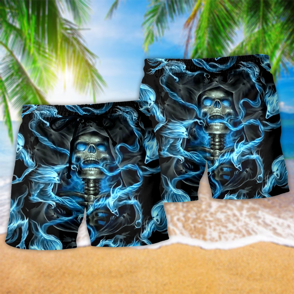 Skull Black Background Beach Shorts For Summer Vacation And Coastal Travel