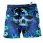 Skull Blue Hello Summer Cool Hawaiian Print Beach Shorts For Beach Days And Resort Travel