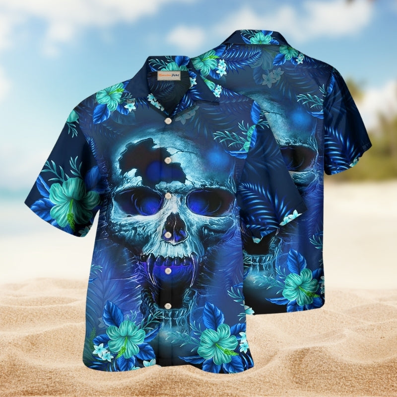 Vintage Skull Artwork Hawaiian Shirt Relaxed Style View For Outdoor Gatherings