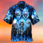 Blue Skull Hawaiian Shirt For Resort Travel Summer Outings And Casual Gatherings And Resort Style