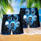 Blue Angry Skull Power Beach Shorts Design Detail For Weekend Getaways And Beach Days