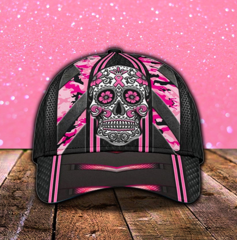 Skull Breast Cancer Awareness Support Classic Cap For Outdoor Events Beach Travel And Relaxed Daily Style