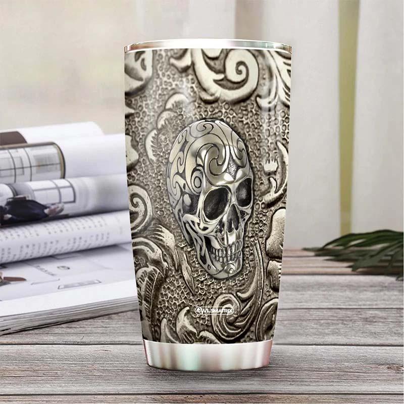 Skull Bronze And Pattern Personalized 20 Oz Tumbler For Coffee Travel And Daily Drinks