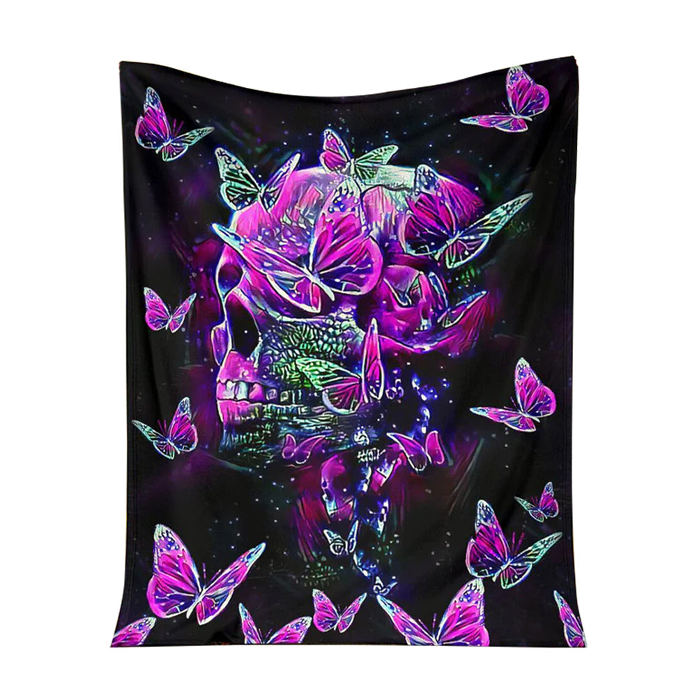Skull Butterfly Pink Flannel Blanket For Cozy Bedroom Sofa Decor