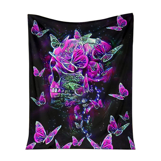 Skull Butterfly Pink Flannel Blanket For Cozy Bedroom Sofa Decor