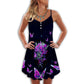Skull Butterfly Overnight V-Neck Sleeveless Cami Dress For Weekend Parties And Distinctive Outfits