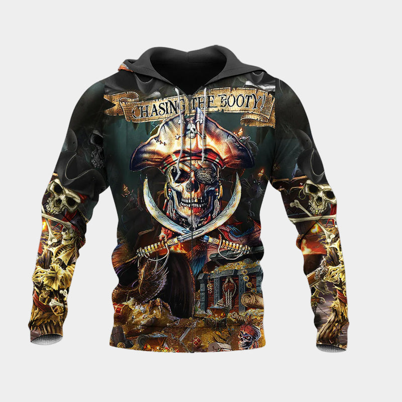 Skull Treasure Hunt Pirate Hoodie For Dark Art Enthusiasts Weekend Outings And Thoughtful Gifting