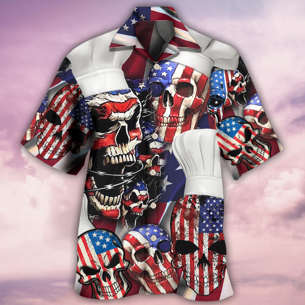 Skull Chef American Independence Day Hawaiian Shirt For Resort Getaways And Comfortable Summer Activities