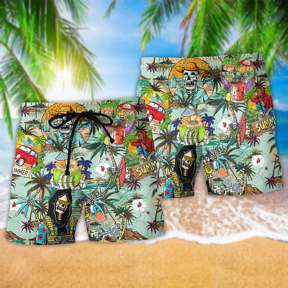 Tropical Skull Chill Out Summer Beach Shorts Graphic Detail For Resort Trips And Casual Outings
